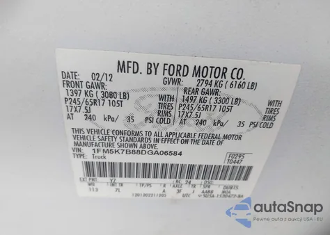 2013 Ford Explorer из США, поврежденный, VIN 1FM5K7B88DGA06584